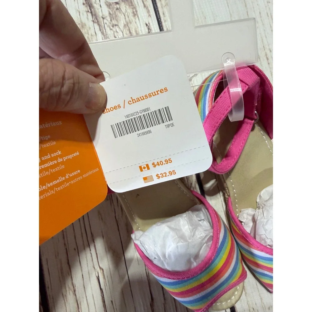 Gymboree Girls Rainbow Striped Espadrille Wedge Sandals Pink Multi Size 10 NEW